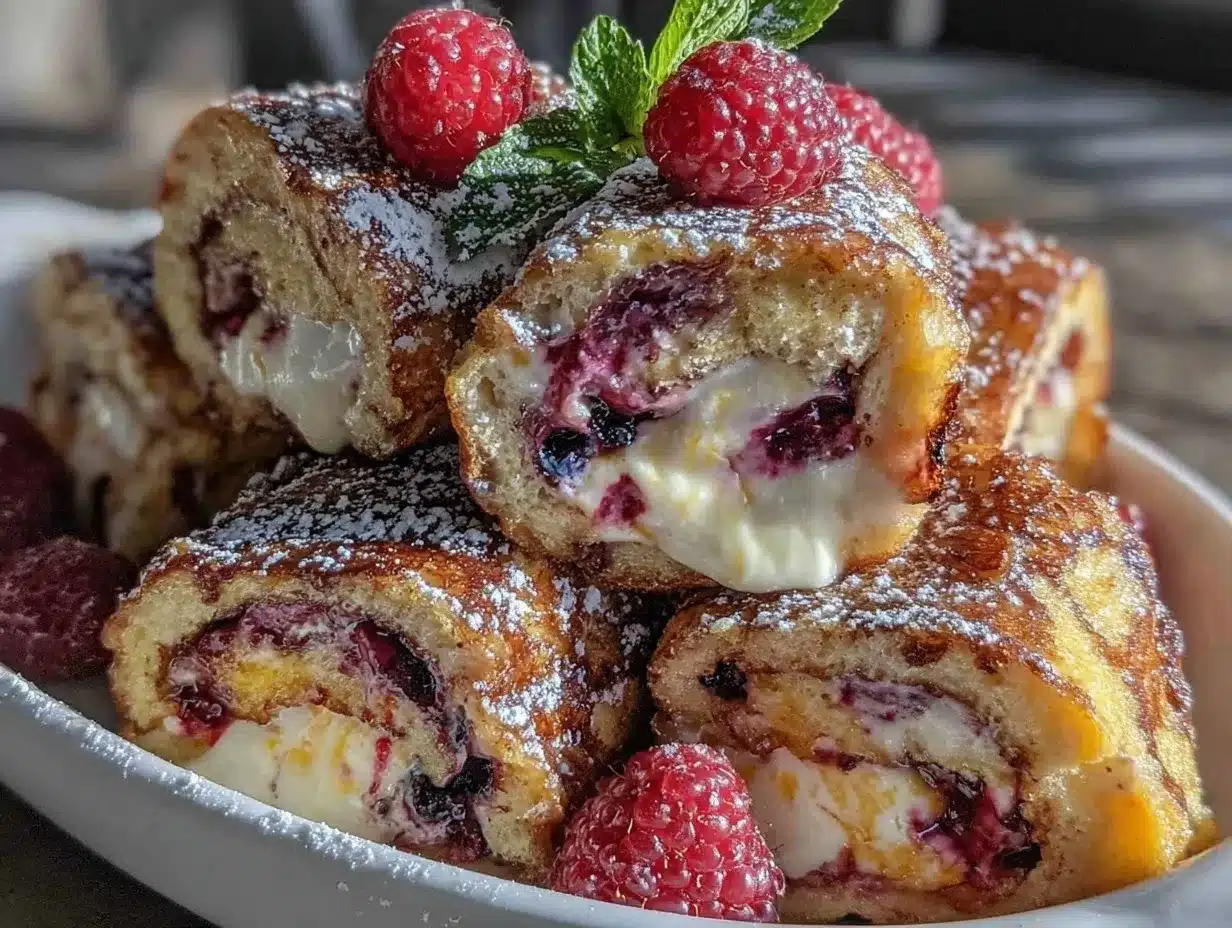 raspberry cheesecake stuffed French toast roll-ups preparation steps
