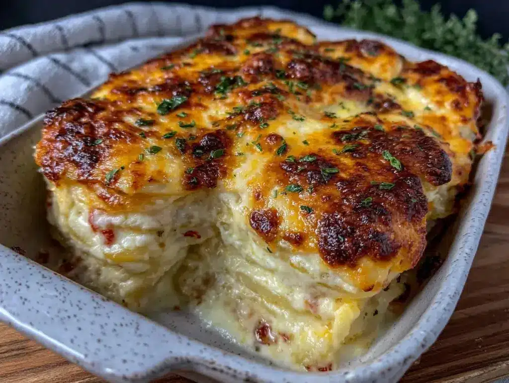 creamy au gratin potatoes with gruyere - featured image