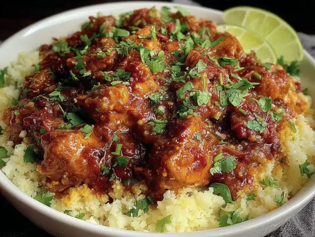 creamy butter chicken with cauliflower rice - featured image