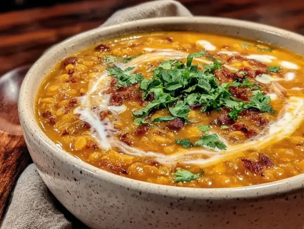 creamy coconut curry lentil soup with sweet potato - featured image