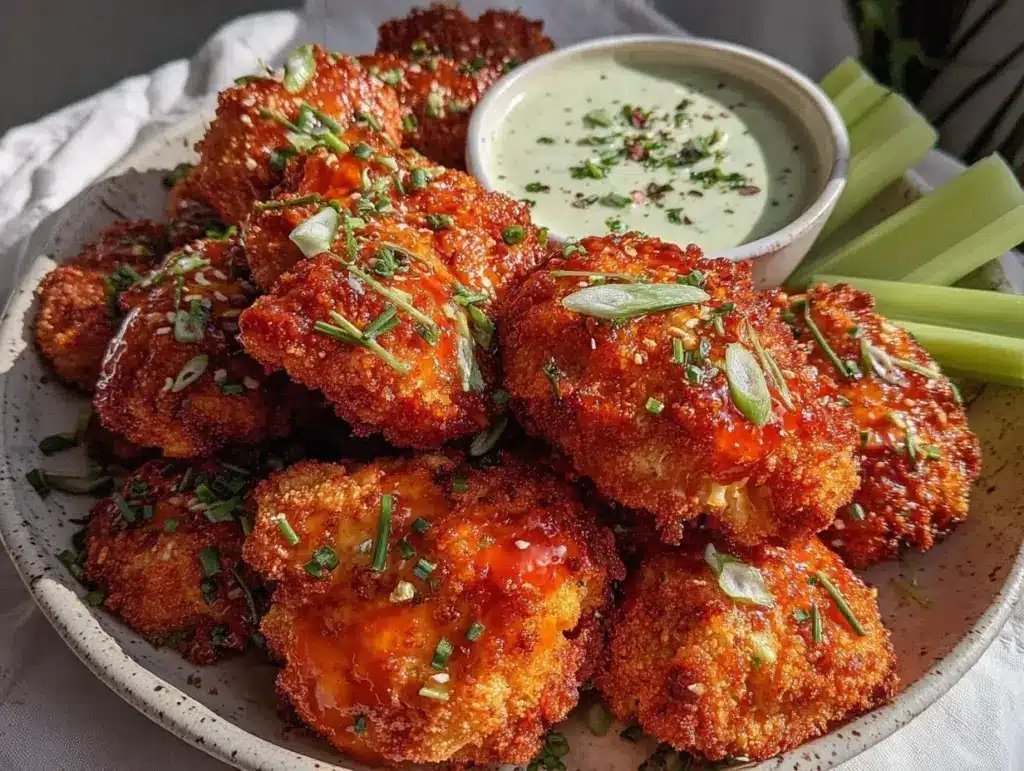 crispy cauliflower buffalo wings - featured image