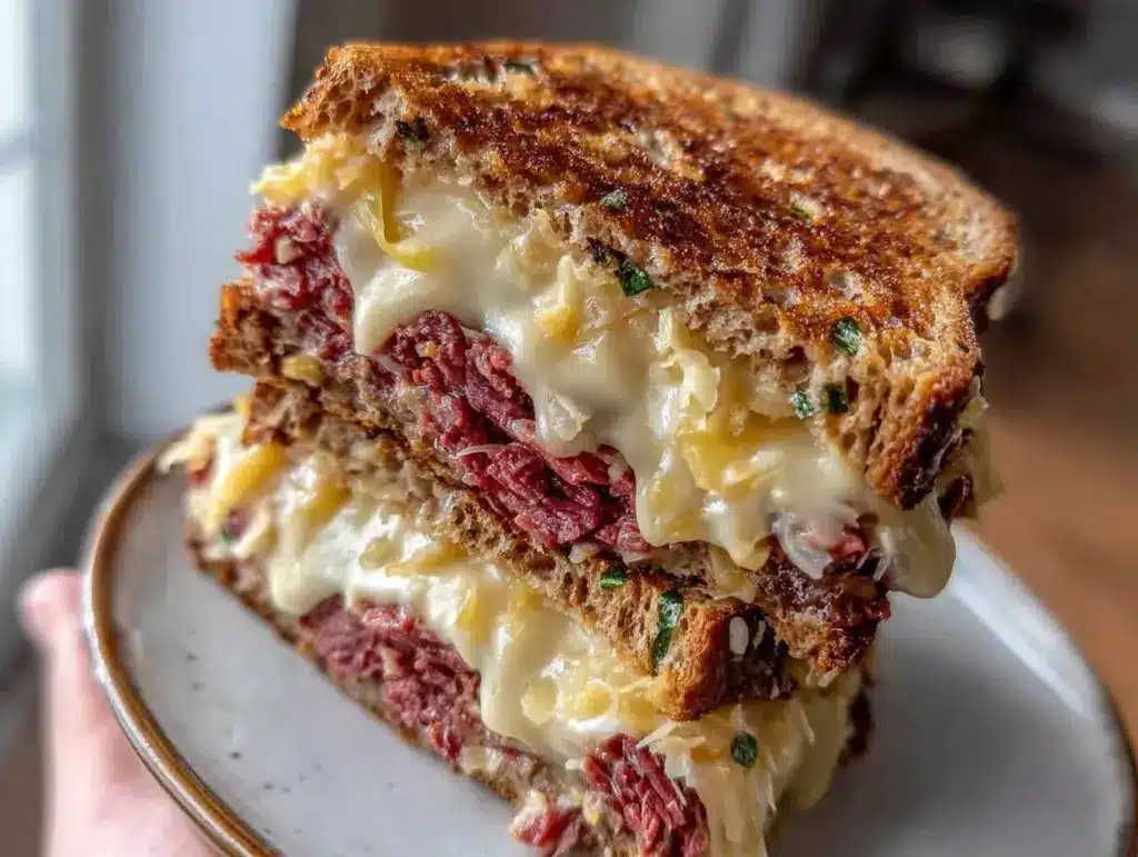 crispy corned beef Reuben sandwich - featured image