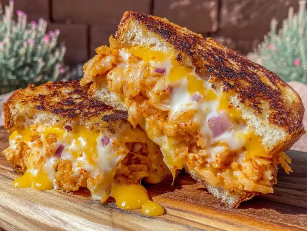 crispy kimchi grilled cheese sandwich - featured image