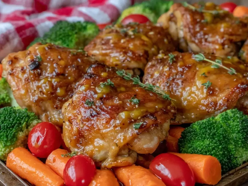 easy crispy sheet pan honey mustard chicken - featured image