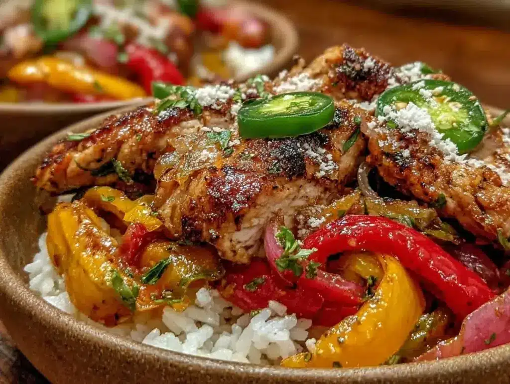 easy sheet pan chicken fajita bowls - featured image