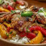 easy sheet pan chicken fajita bowls - featured image