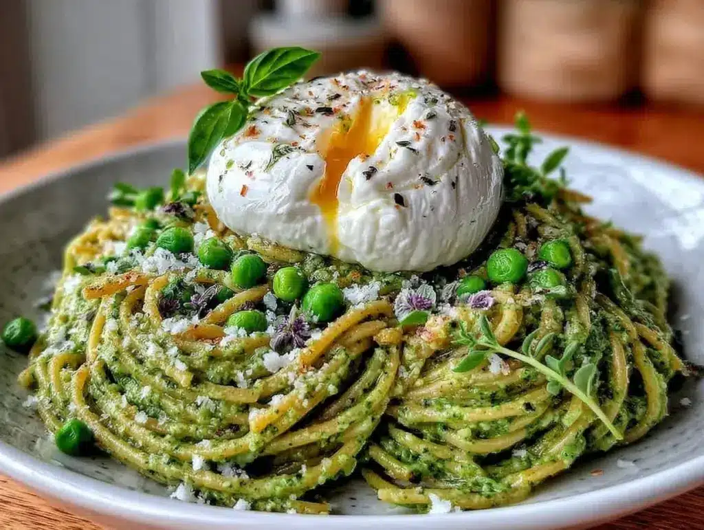 fresh pea pesto pasta - featured image