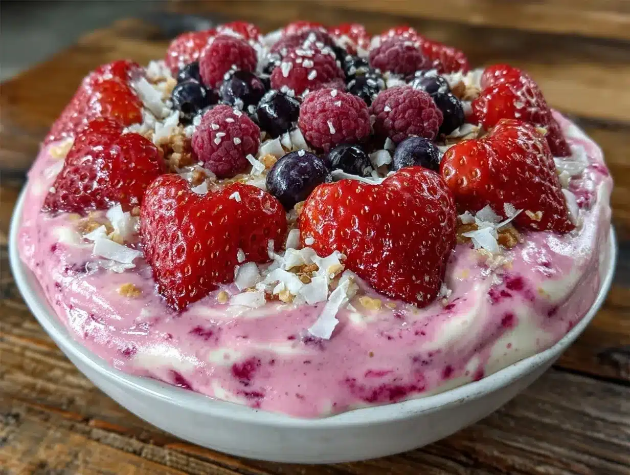 fresh pink smoothie bowl preparation steps