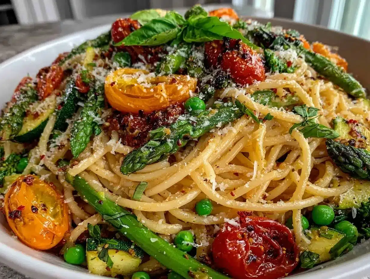 garden vegetable primavera pasta preparation steps