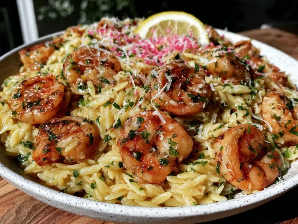 lemon garlic shrimp orzo - featured image