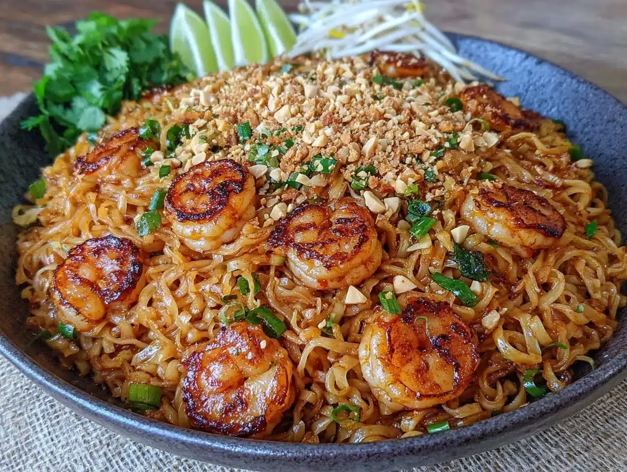 Pad Thai with shrimp preparation steps