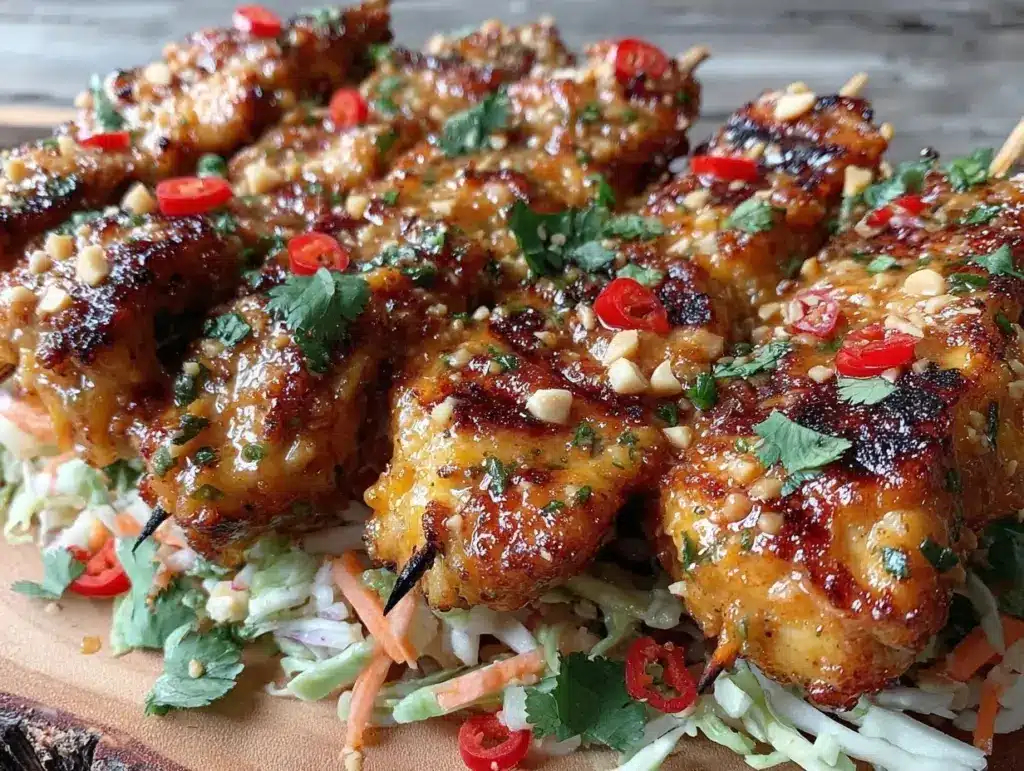 spicy thai peanut chicken satay skewers - featured image