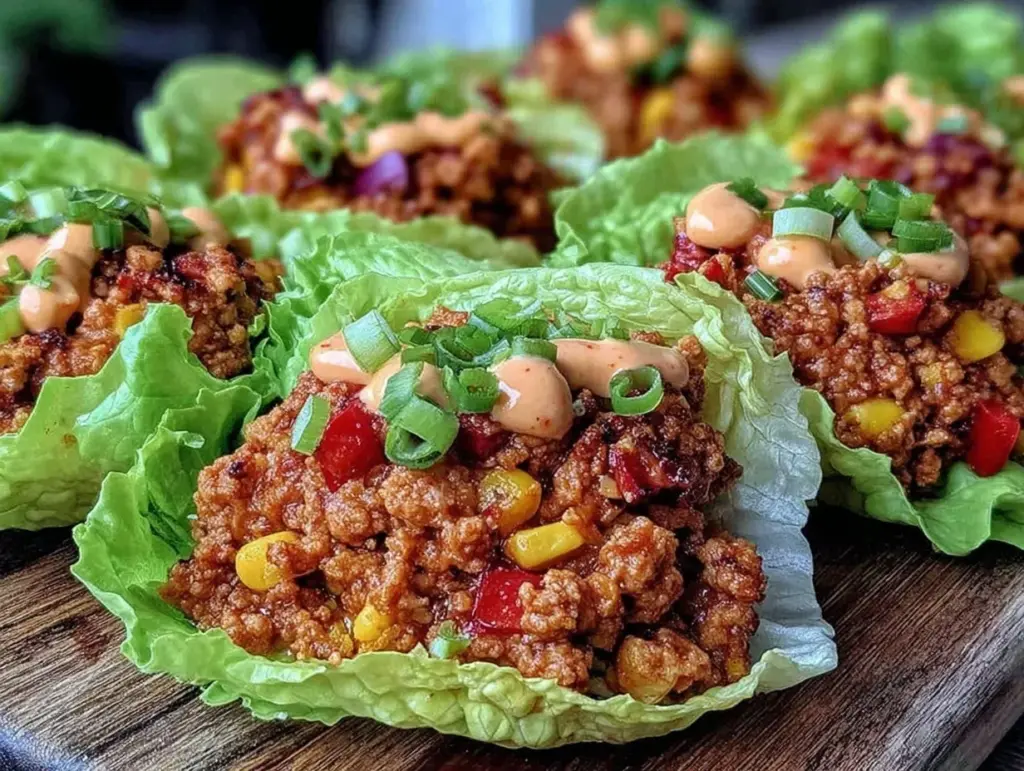 spicy turkey taco lettuce wraps - featured image