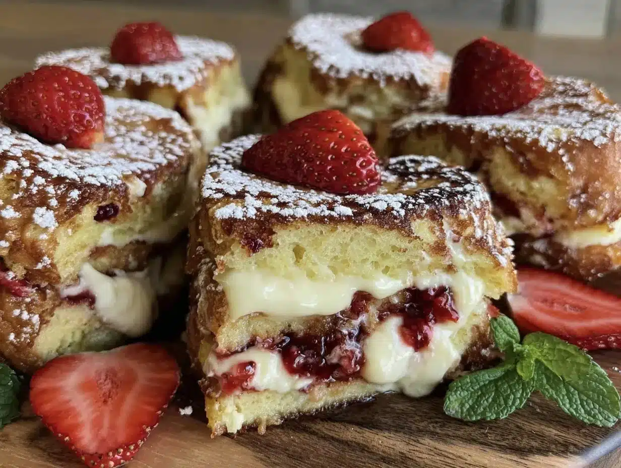 Strawberry Stuffed French Toast Hearts preparation steps