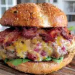 air fryer loaded bacon cheeseburgers - featured image