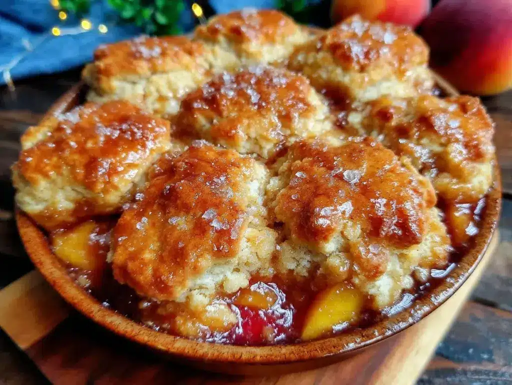 browned butter peach cobbler - featured image