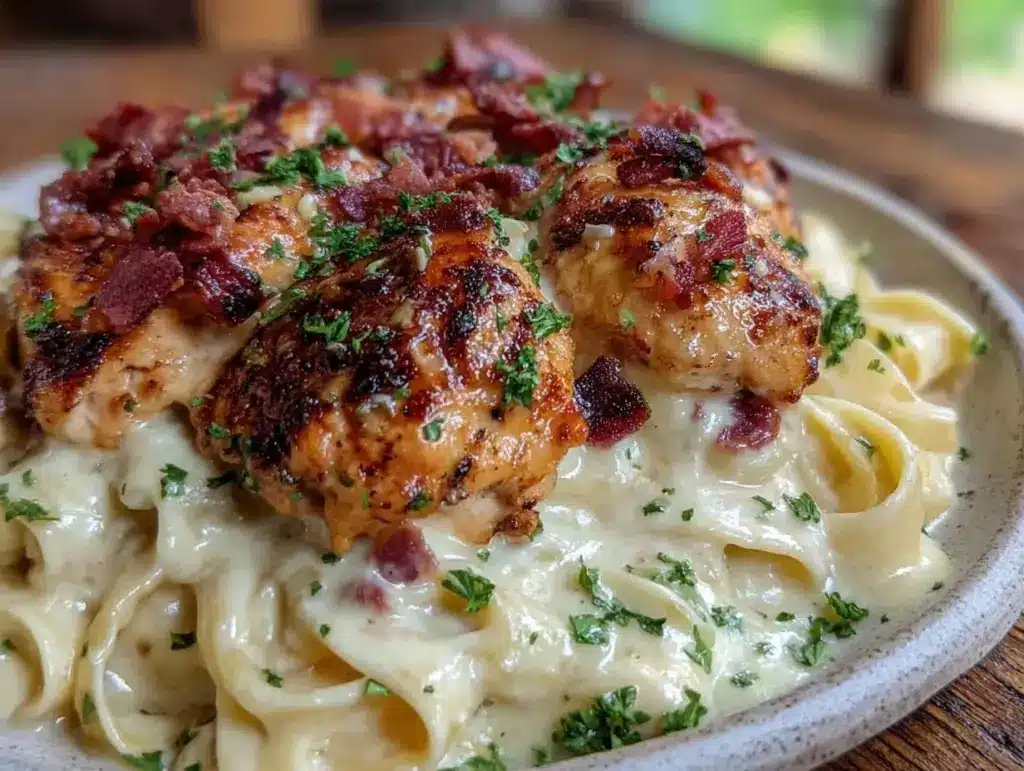 creamy browned butter garlic chicken alfredo for two - featured image