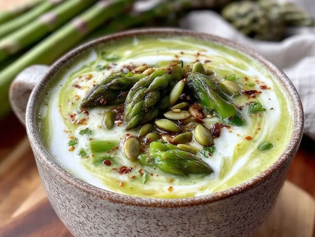 creamy dairy-free asparagus soup - featured image