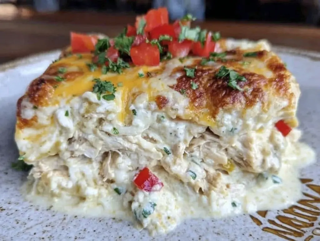 creamy freezer-friendly chicken enchilada casserole - featured image