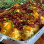 creamy keto loaded cauliflower casserole - featured image