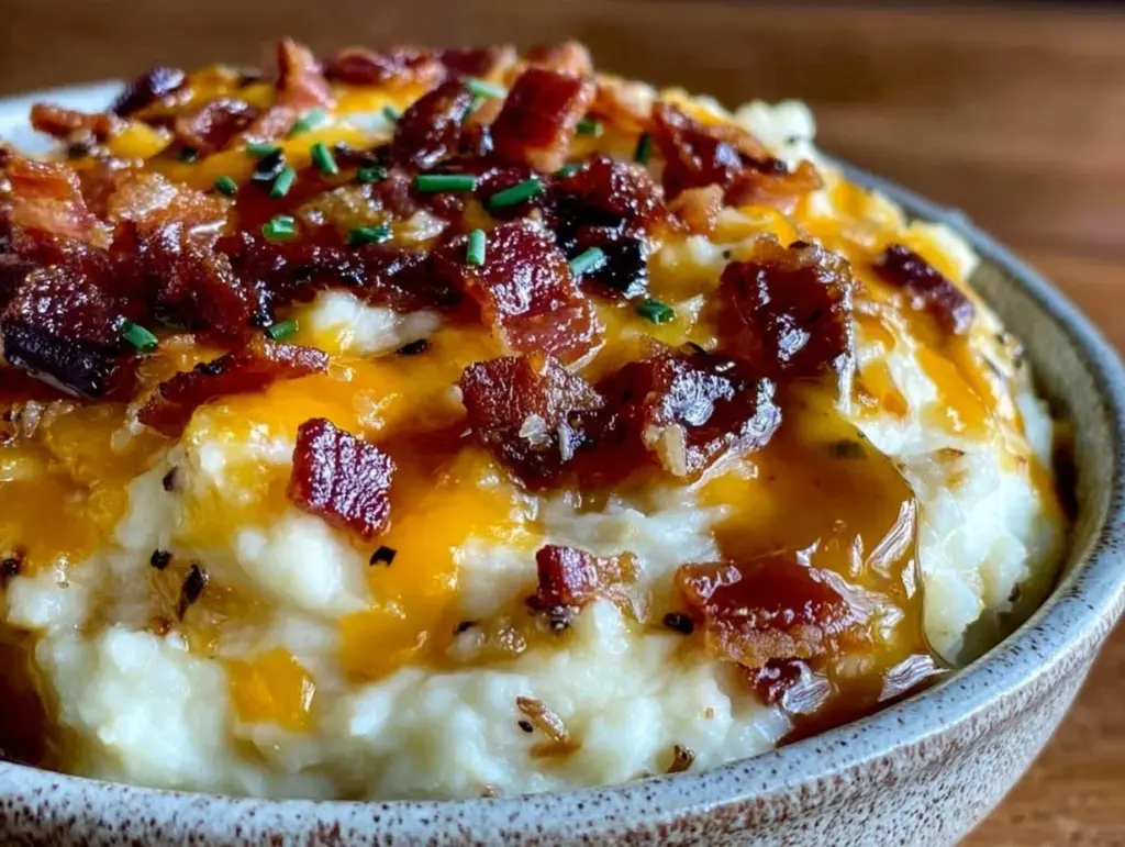 creamy keto loaded cauliflower mash - featured image