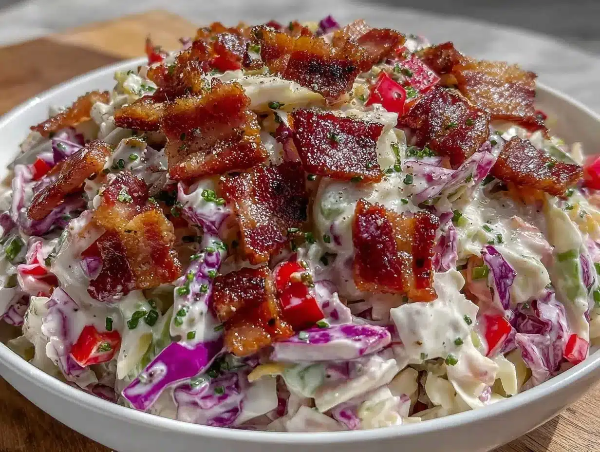 creamy keto loaded coleslaw with bacon preparation steps