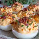 creamy keto loaded deviled eggs - featured image
