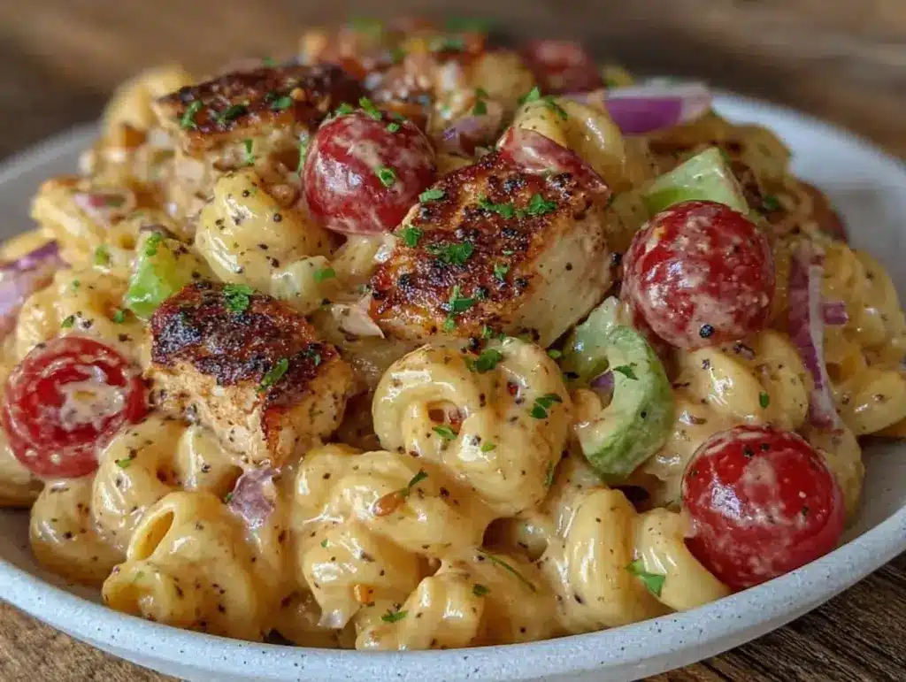 creamy loaded pasta salad for two - featured image