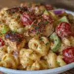 creamy loaded pasta salad for two - featured image