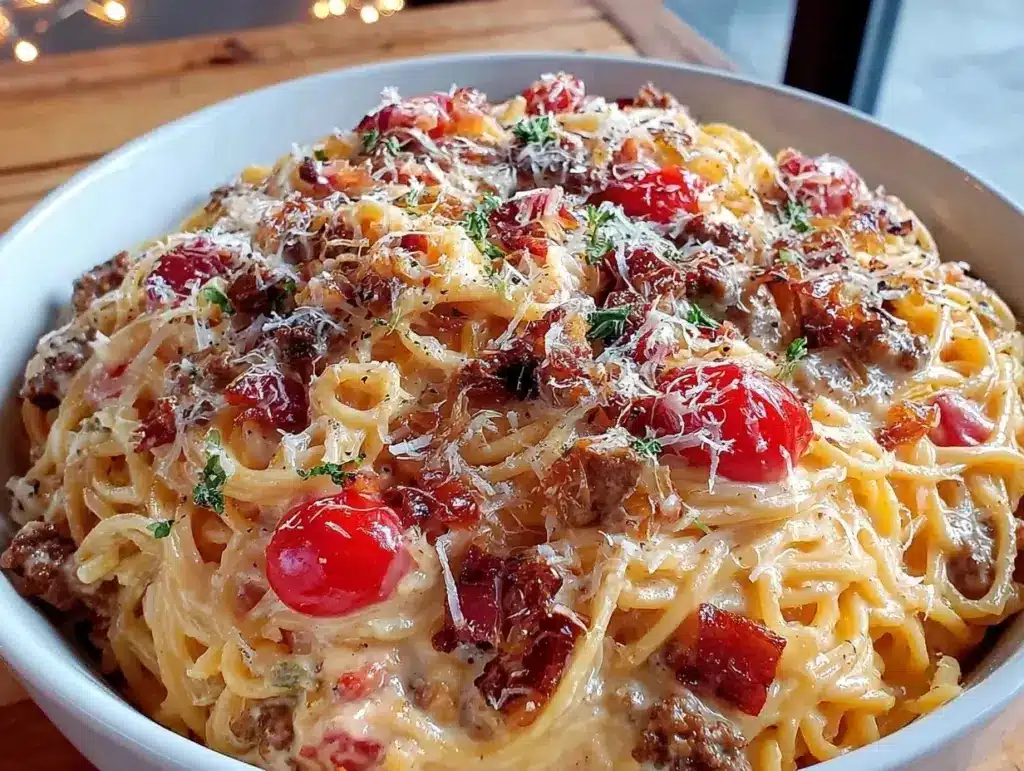creamy one-pot loaded spaghetti - featured image