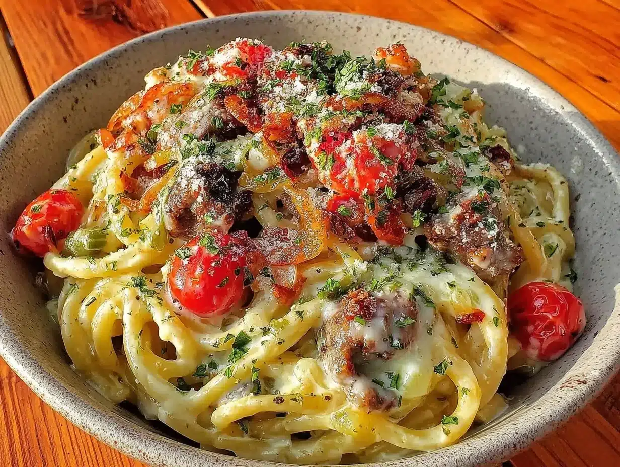 creamy one-pot loaded spaghetti preparation steps