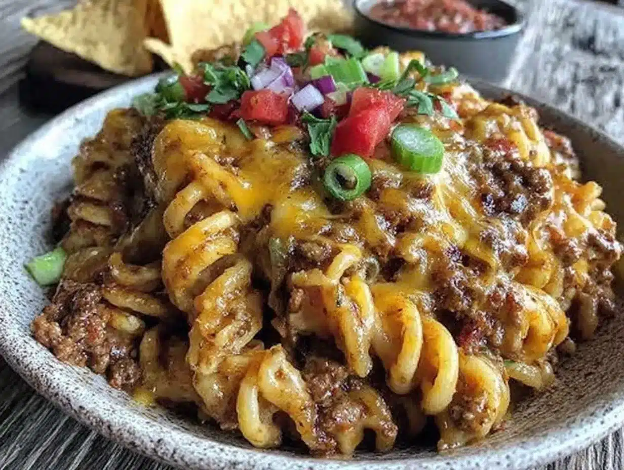 creamy one-pot loaded taco pasta preparation steps