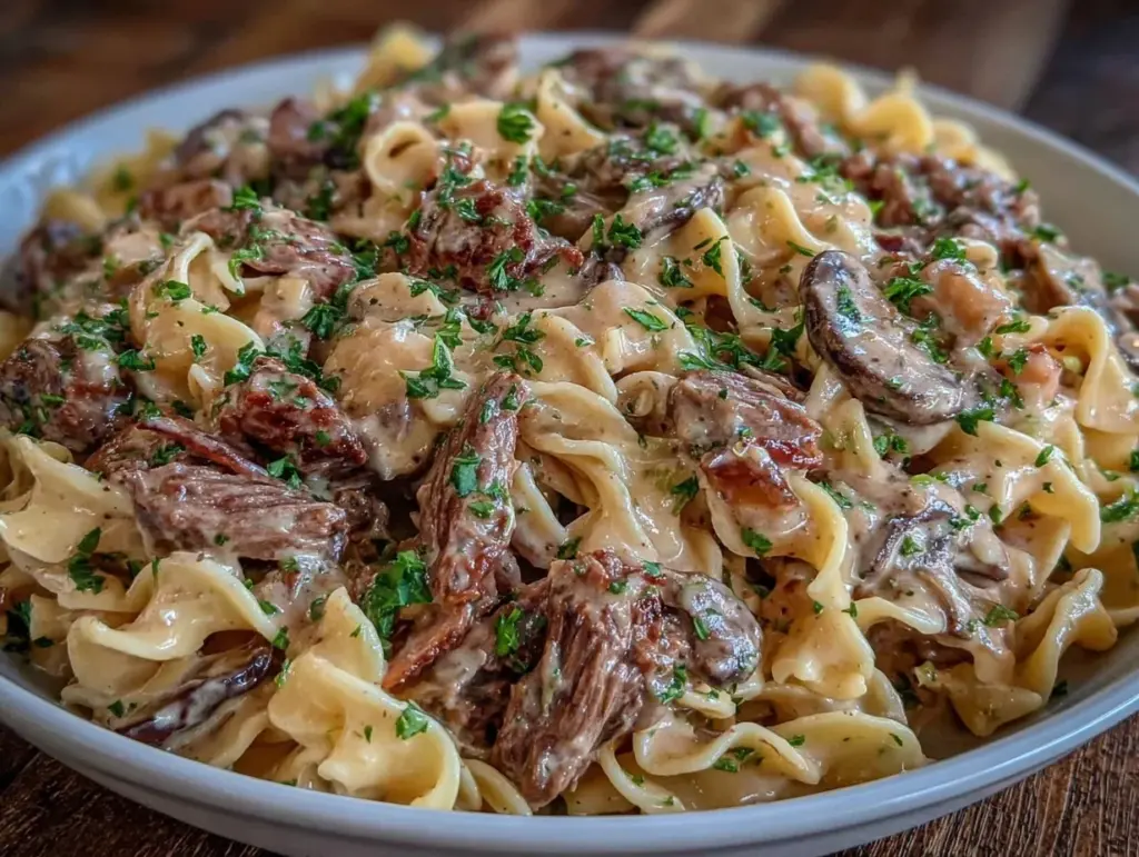 easy creamy one-pot beef stroganoff - featured image