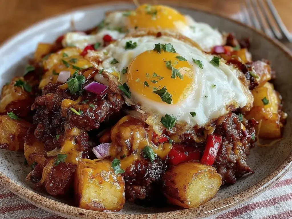 leftover burger loaded hash breakfast - featured image
