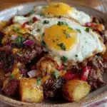 leftover burger loaded hash breakfast - featured image