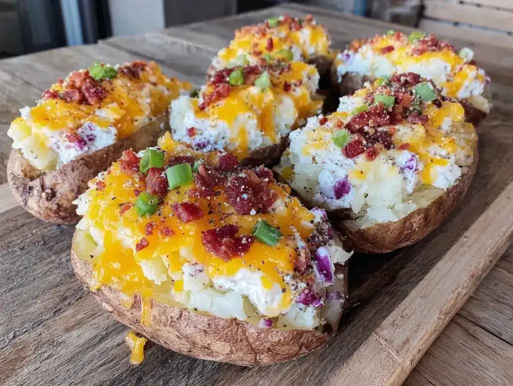 quick loaded microwave baked potato bar - featured image
