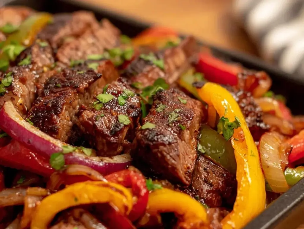 sheet pan beef fajitas - featured image