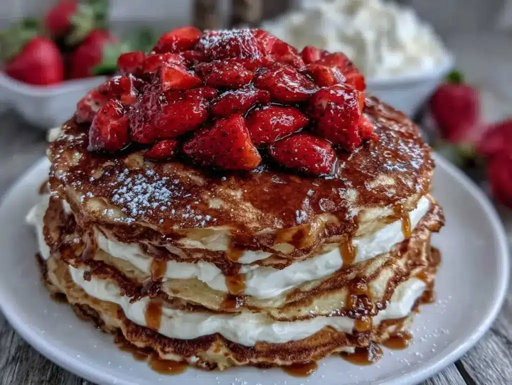 brown butter strawberry crepe cake - featured image