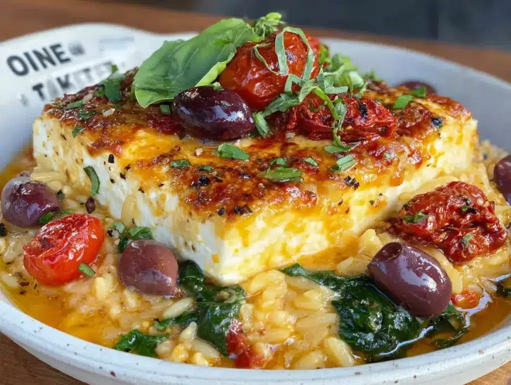 creamy baked feta orzo - featured image