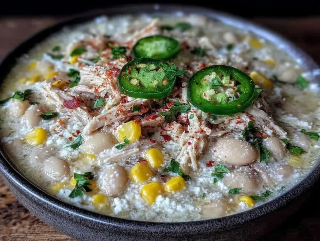 creamy slow cooker white chicken chili - featured image