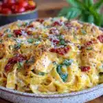 creamy tuscan sun-dried tomato chicken pasta bake - featured image
