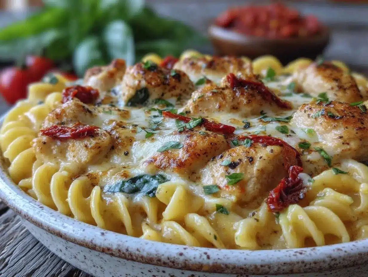 creamy tuscan sun-dried tomato chicken pasta bake preparation steps