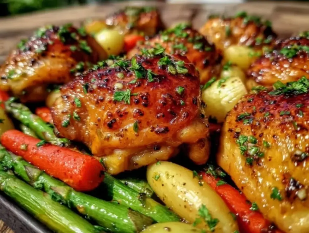 crispy sheet pan garlic butter chicken thighs - featured image