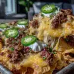 crispy sheet pan ground beef nachos - featured image