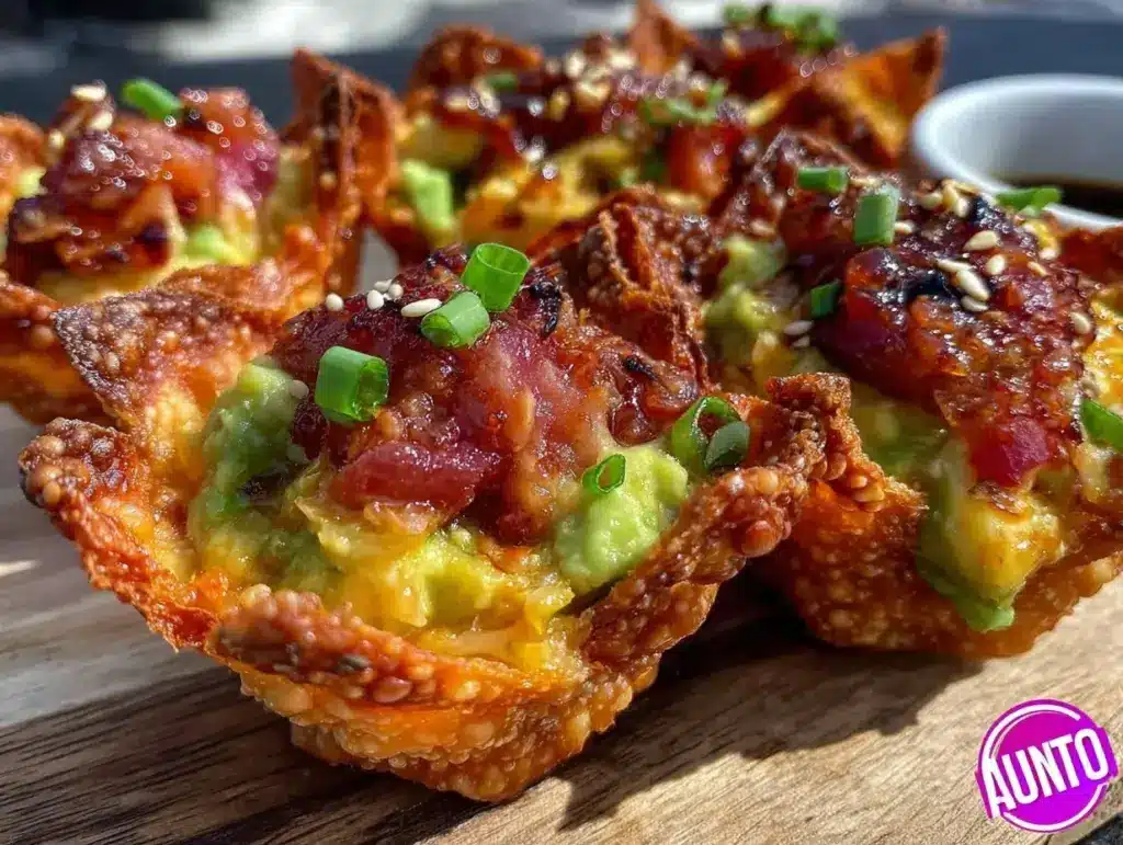 crispy wonton cups with spicy tuna avocado filling - featured image