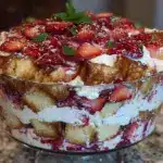 easy creamy strawberry shortcake trifle - featured image