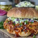 easy crockpot honey garlic pulled chicken - featured image