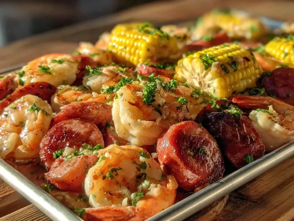 easy spicy sheet pan shrimp boil - featured image