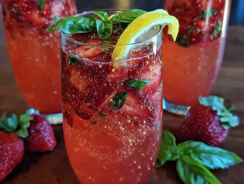 fresh strawberry basil lemonade mocktail - featured image