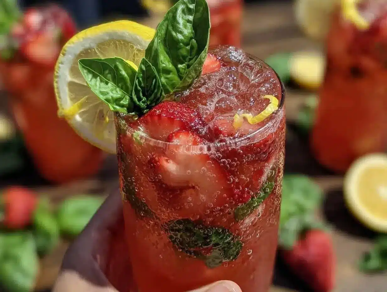 fresh strawberry basil lemonade mocktail preparation steps